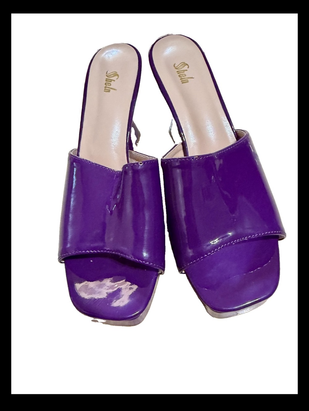 SHEIN Purple Patent Open-Toe Slide Mules